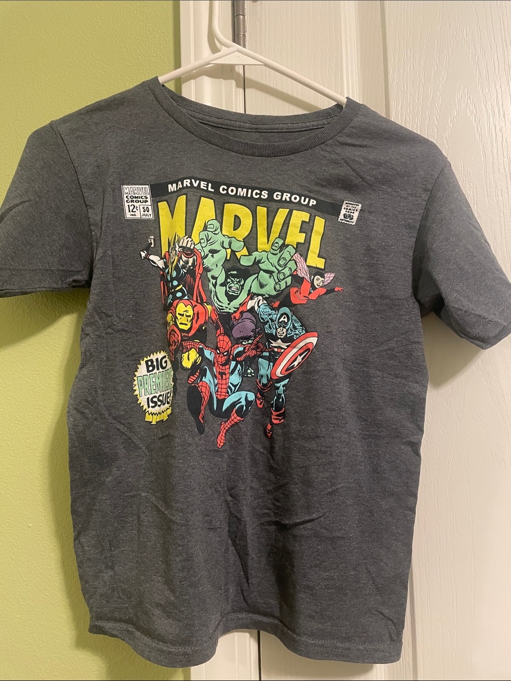 Marvel Kids Gray Graphic Superhero Tee with Yellow Logo